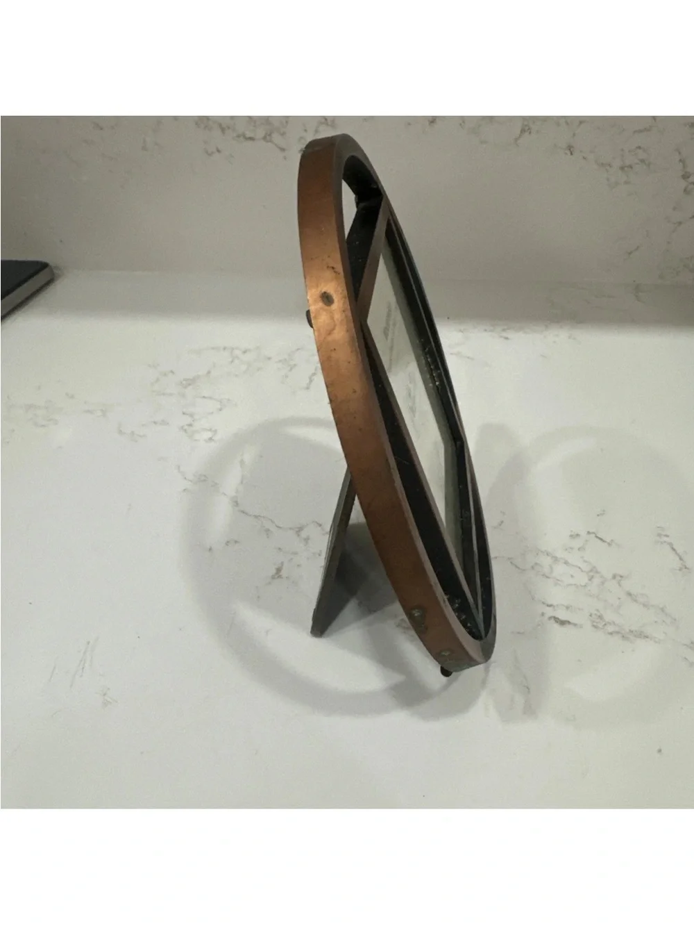 Vintage Round Copper 4” X 4” Picture Frame  6.5” Diameter